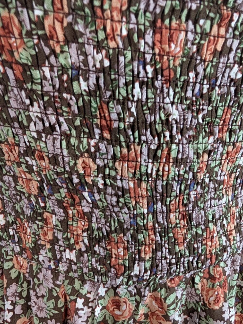 Floral Tube Maxi Dress Brown Smocked Ruffle Hem Boho Cottagecore Size Medium NWT - Picture 7 of 13